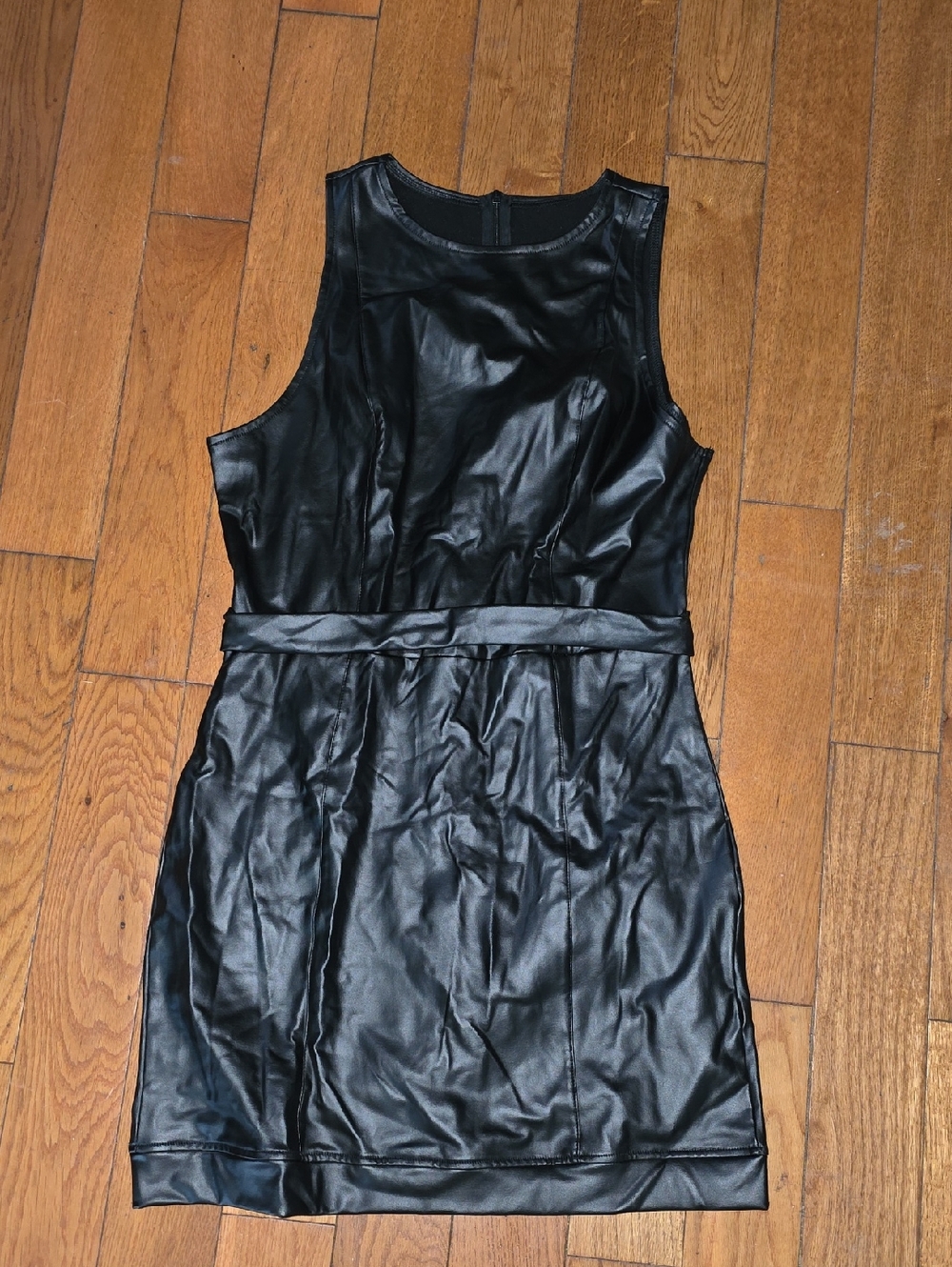 64 - SHEIN Black Faux Leather Sleeveless Mini Dress